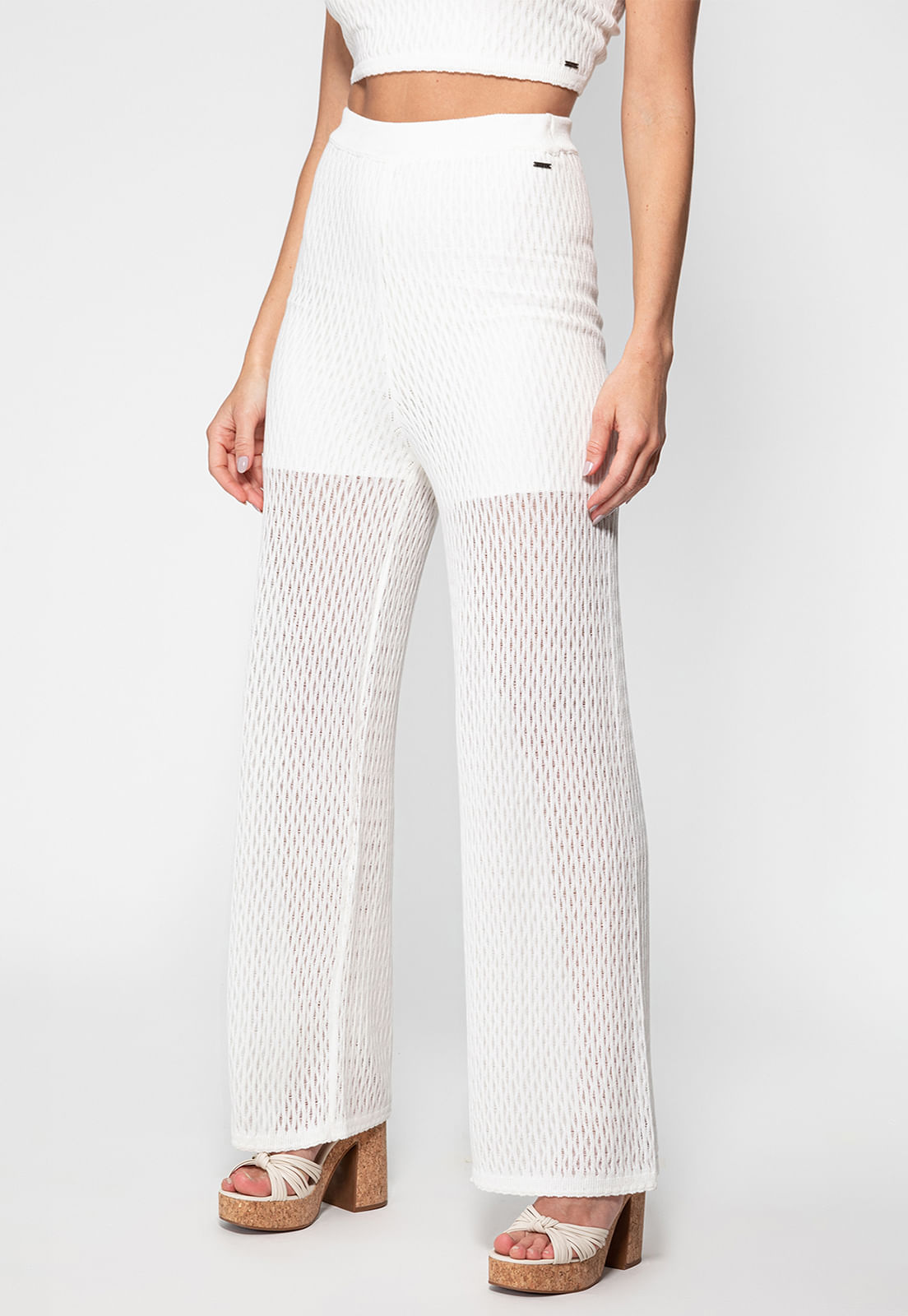 Calça Tricot Wide Leg Vazada Guess Branco - Imagem 39