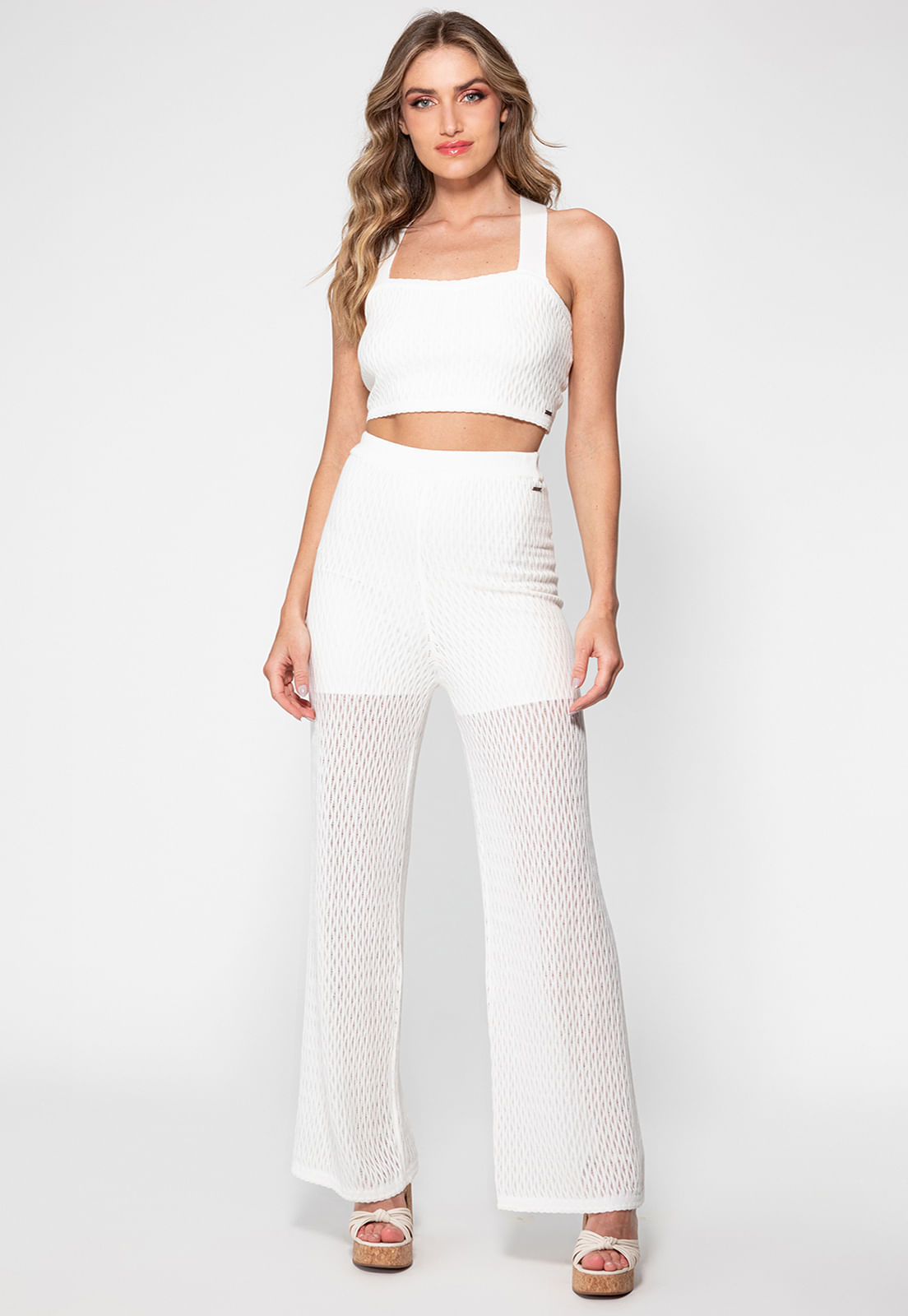 Calça Tricot Wide Leg Vazada Guess Branco - Imagem 50