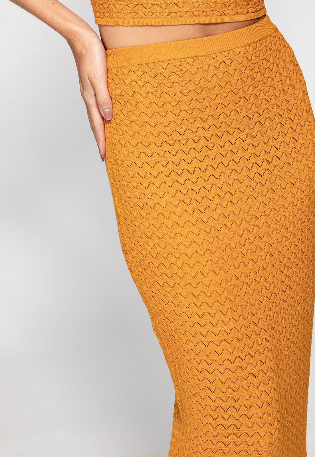 Saia Tricot Mid Vazada Guess Amarelo Queimado - Imagem 8