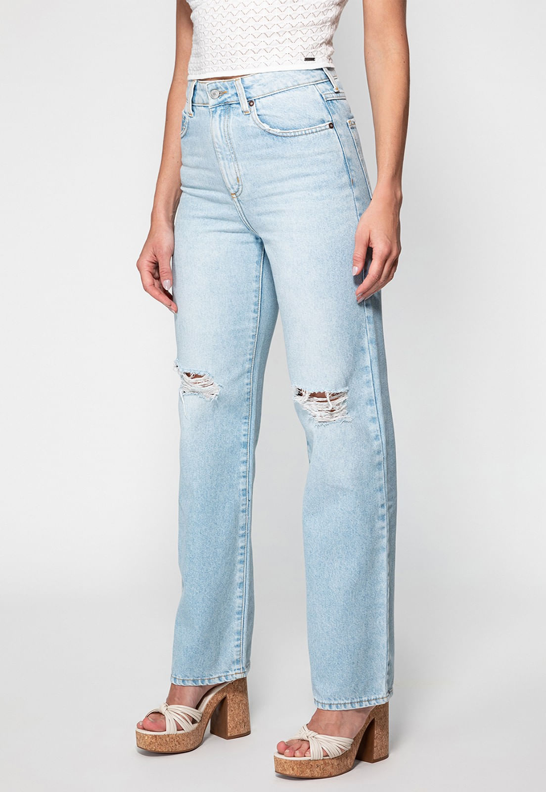 Calça Jeans 1981 Straight Clara Guess Azul Claro - Imagem 12