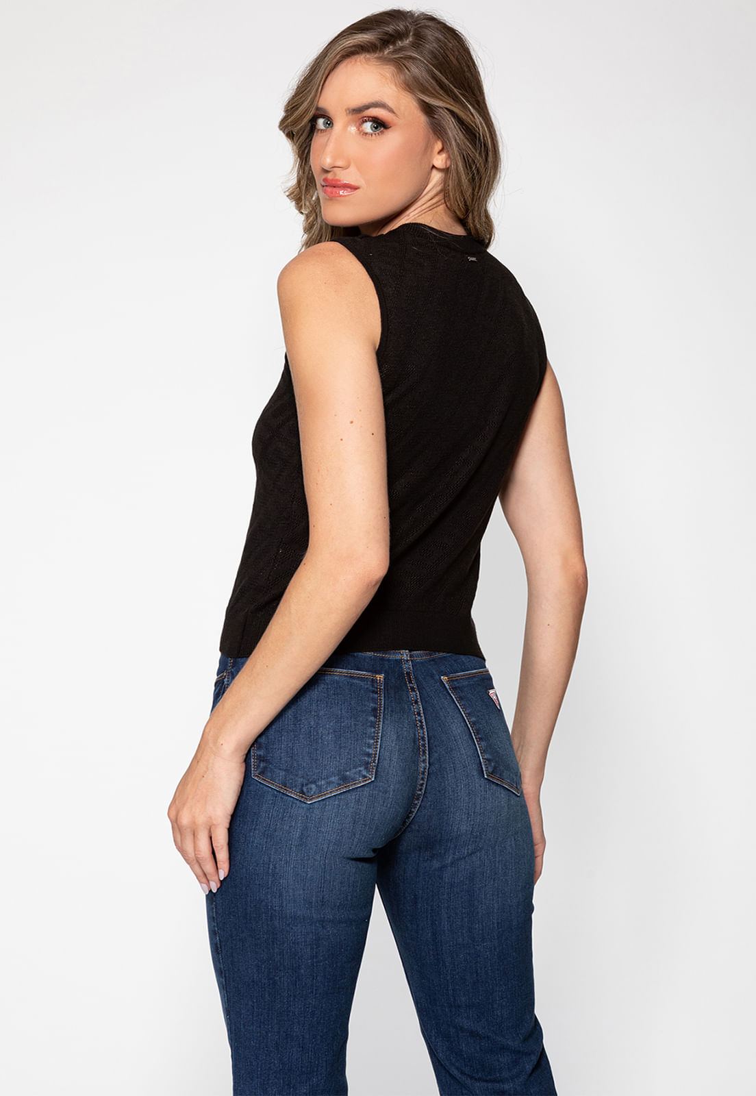 Blusa Tricot Jacquard Guess Preto - Imagem 4