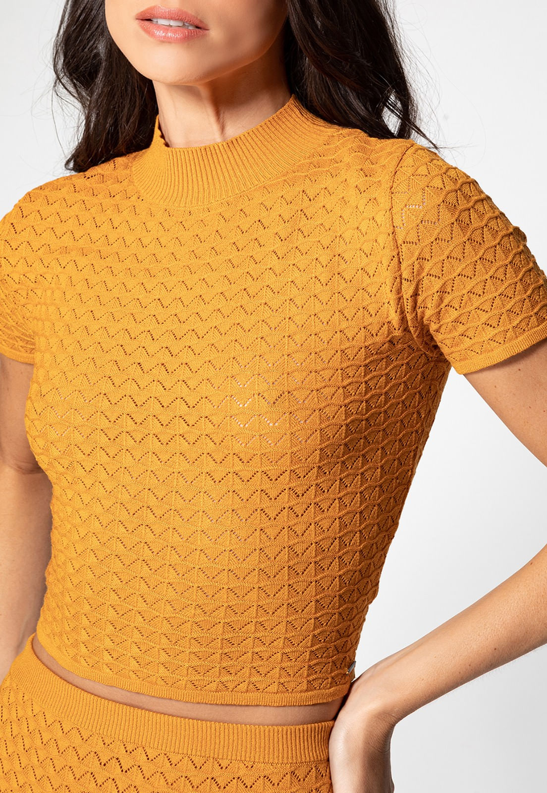 Cropped Tricot Vazado Guess Amarelo Queimado - Imagem 8