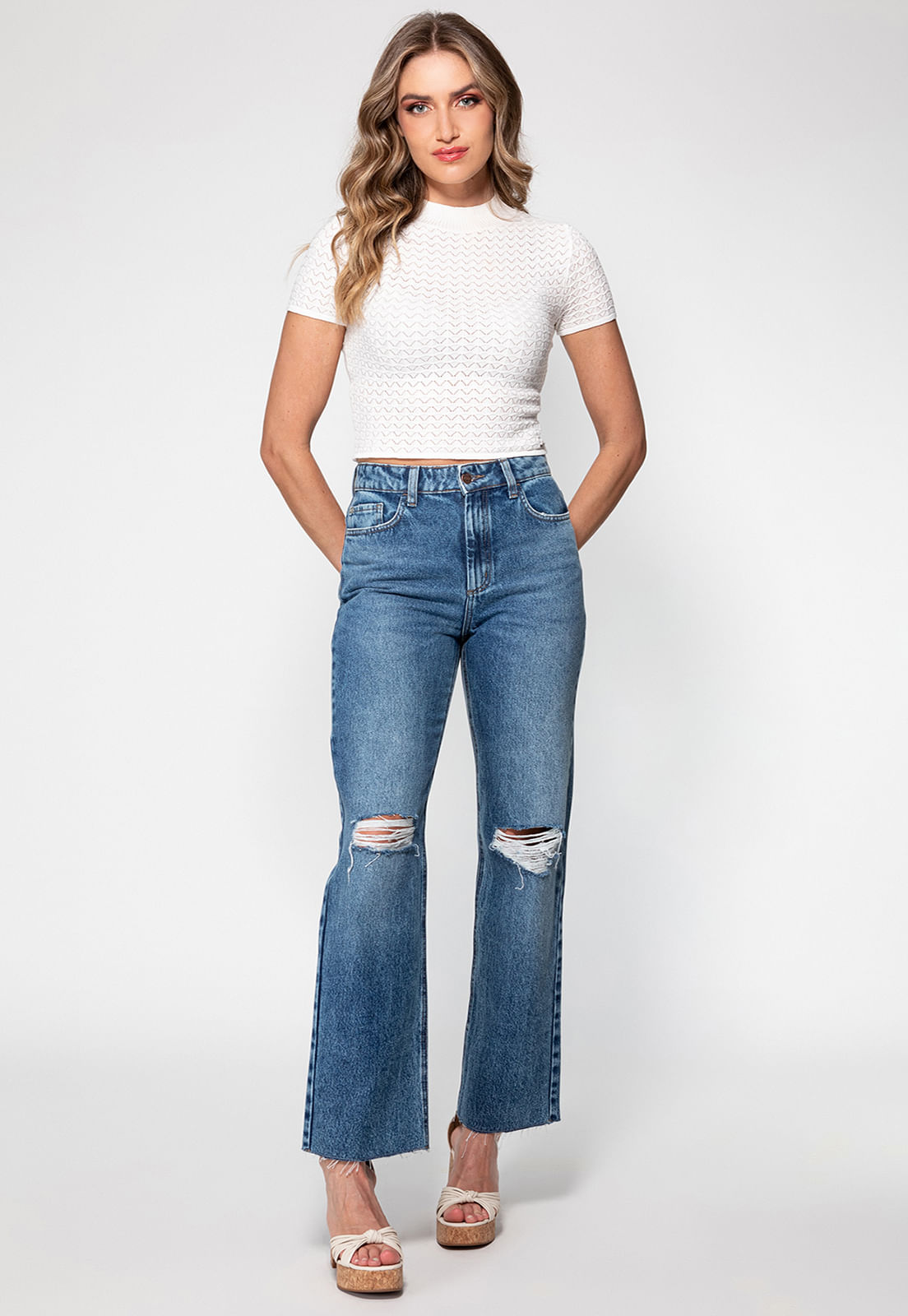 Calça Jeans Straight Rasgos 1981 Guess Azul - Imagem 30