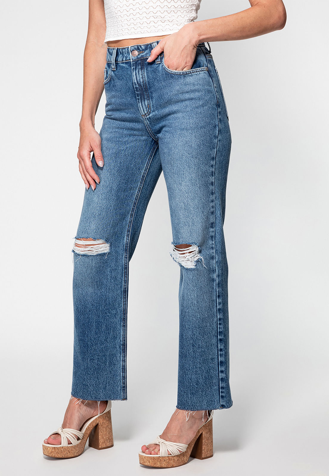 Calça Jeans Straight Rasgos 1981 Guess Azul - Imagem 43