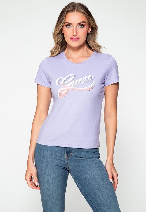 Camiseta Logo Guess Brilhos Lilás