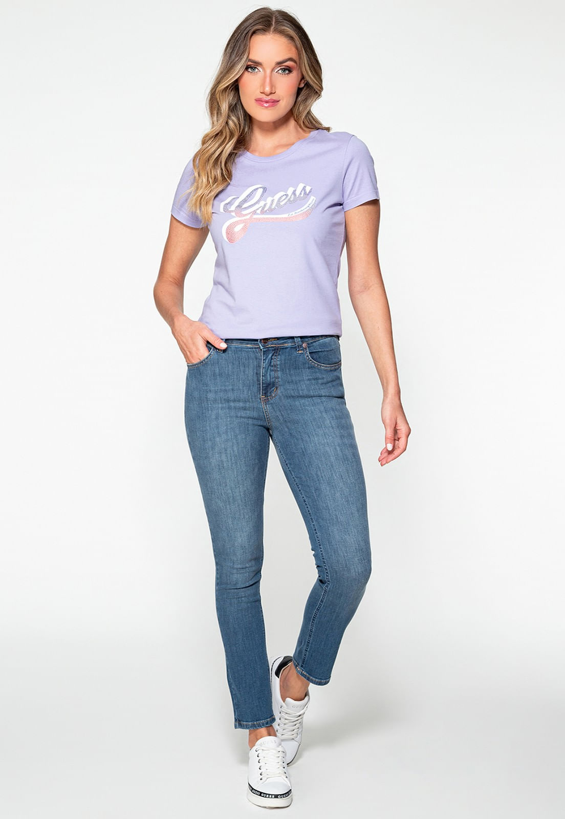 Camiseta Logo Guess Brilhos Lilás - Imagem 7