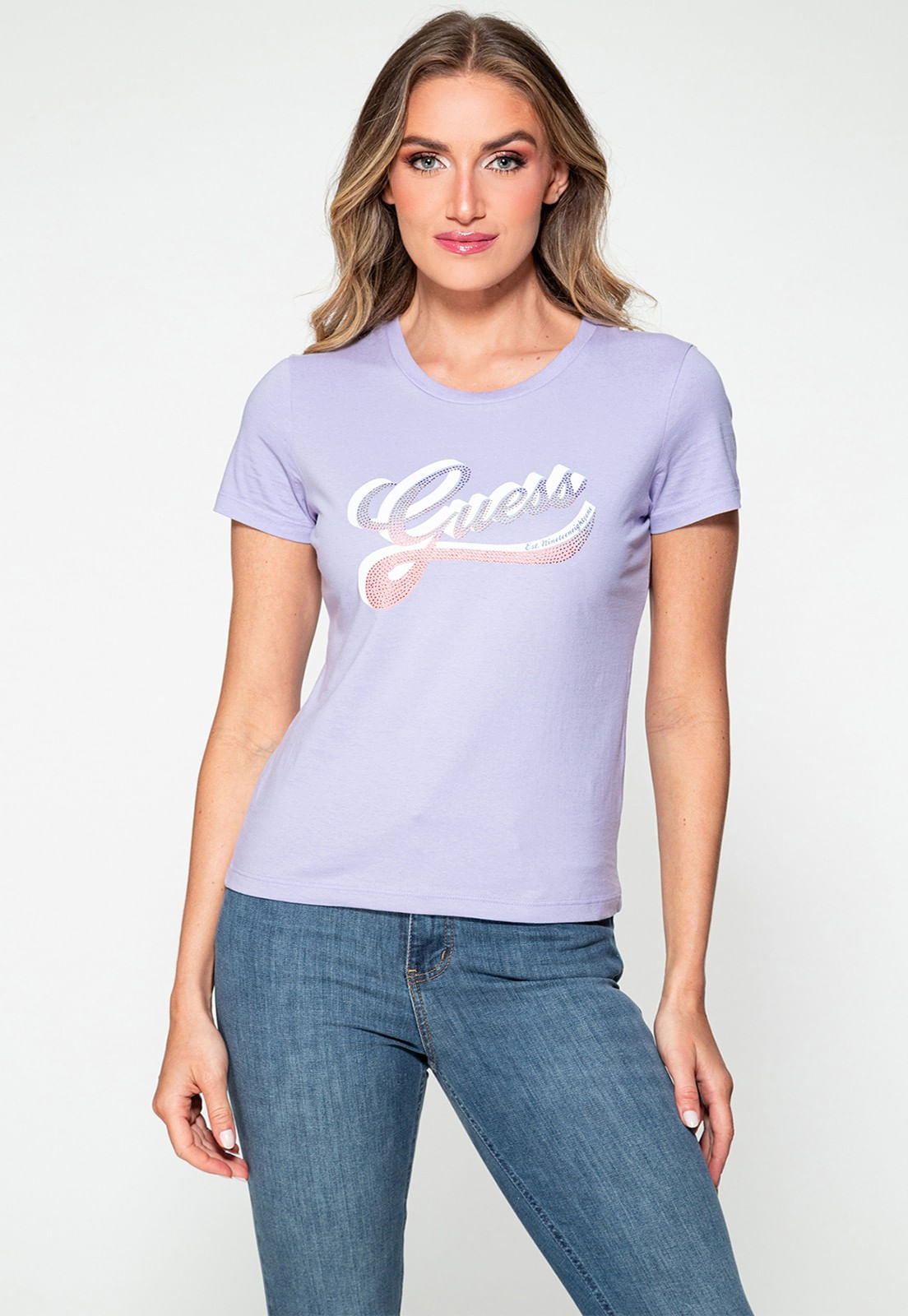 Camiseta Logo Guess Brilhos Lilás - Imagem 11