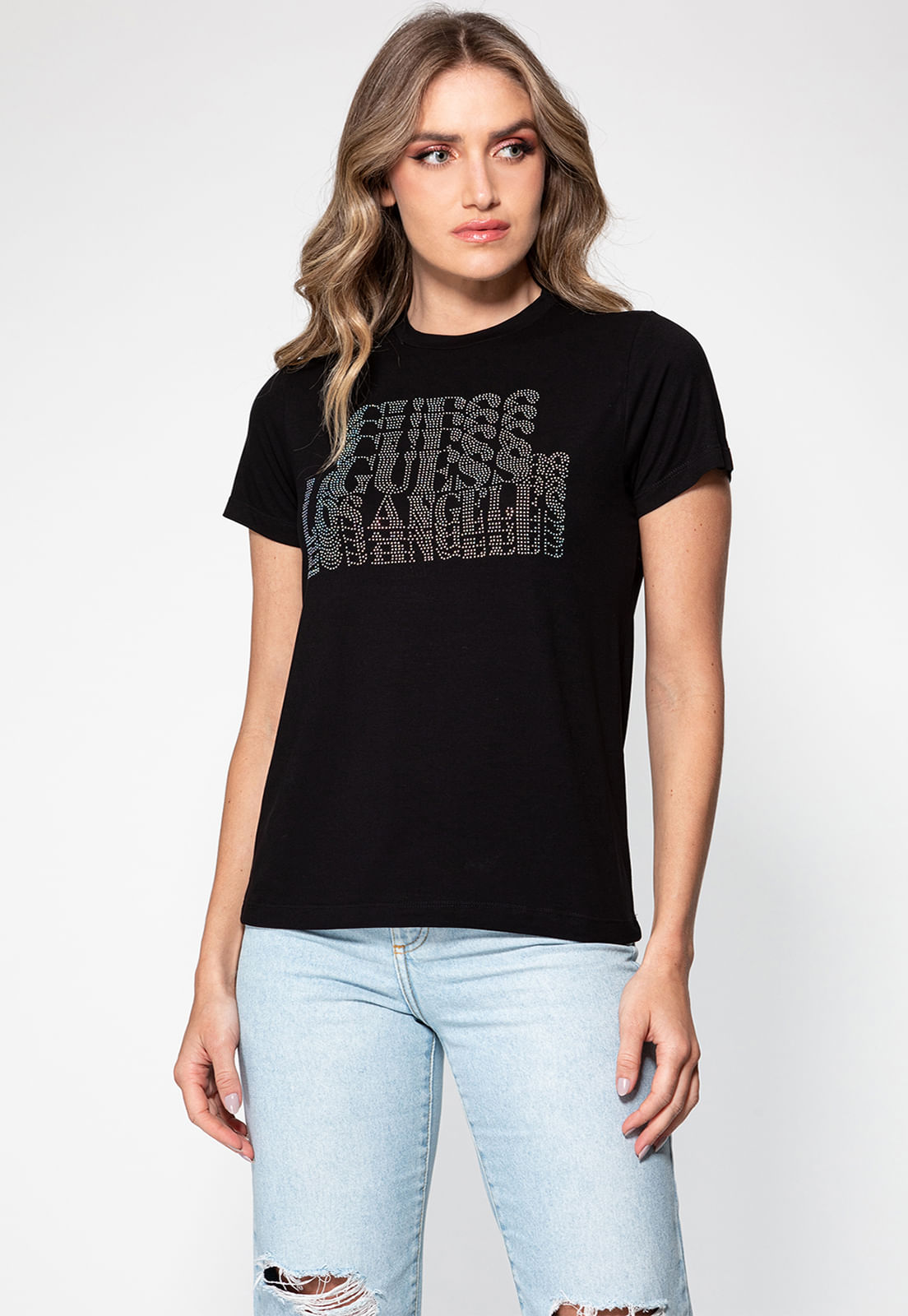Camiseta Logo Cascata Hotfix Guess Preto - Imagem 37