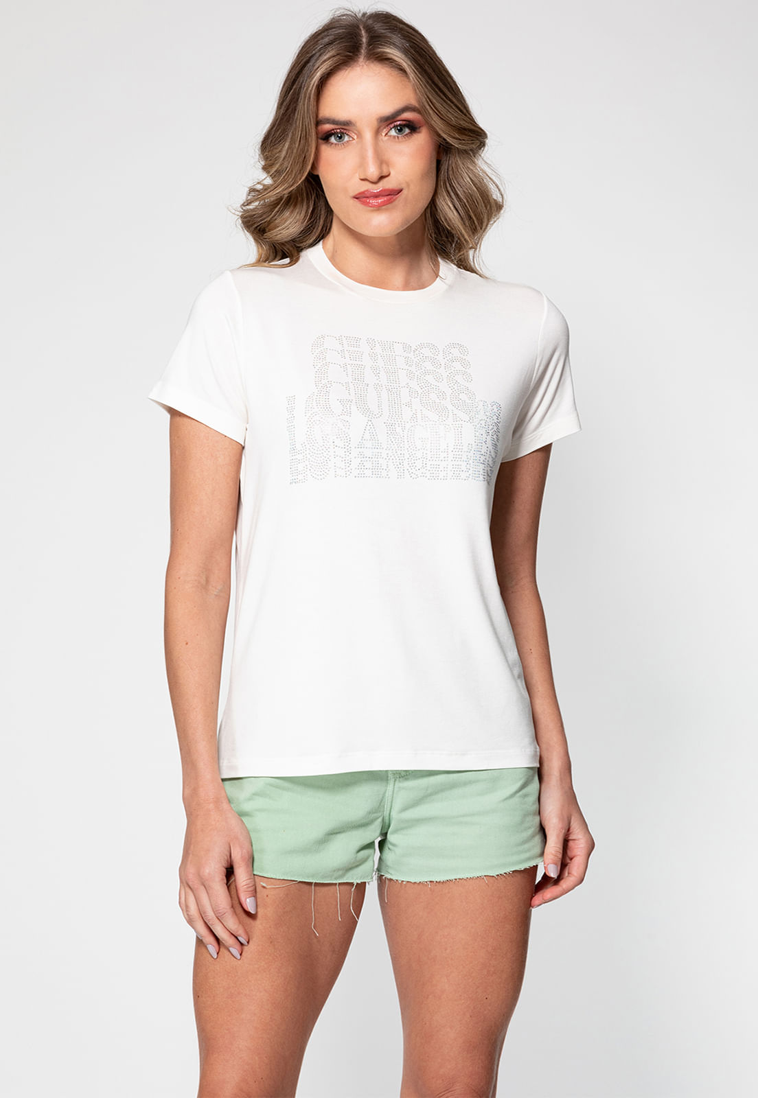 Camiseta Logo Cascata Hotfix Guess Off White - Imagem 21
