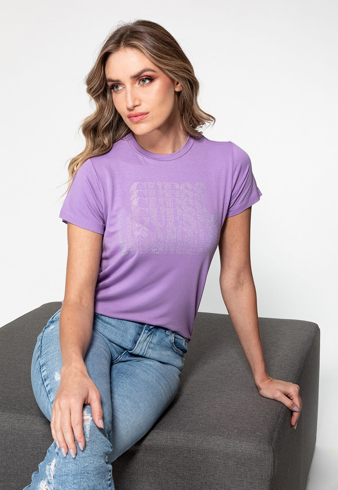 Camiseta Logo Cascata Hotfix Guess Lilás - Imagem 10