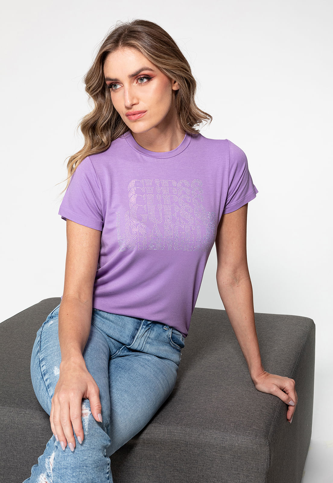 Camiseta Logo Cascata Hotfix Guess Lilás - Imagem 45