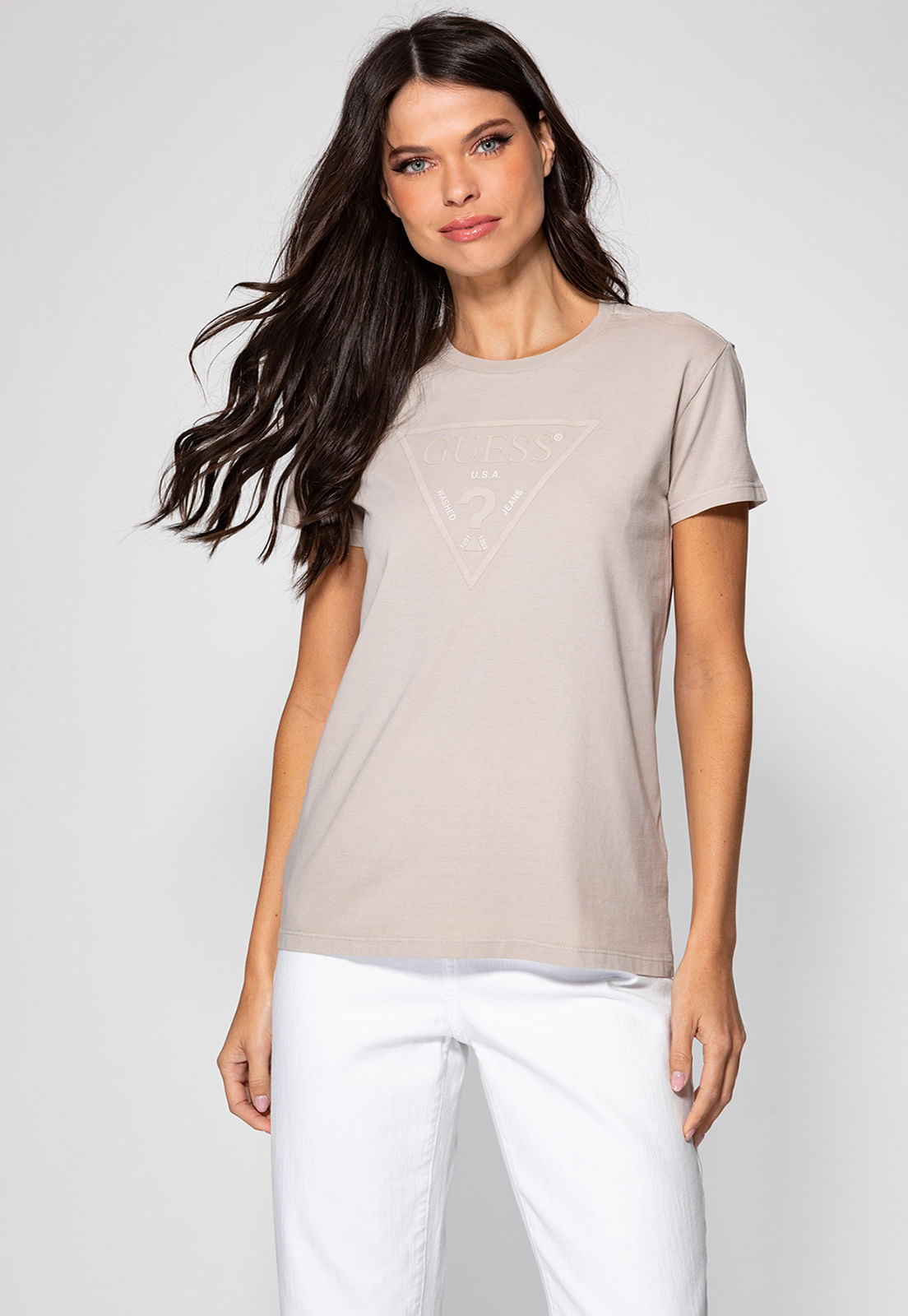 Camiseta Triangulo Fusionado Guess Bege - Imagem 41