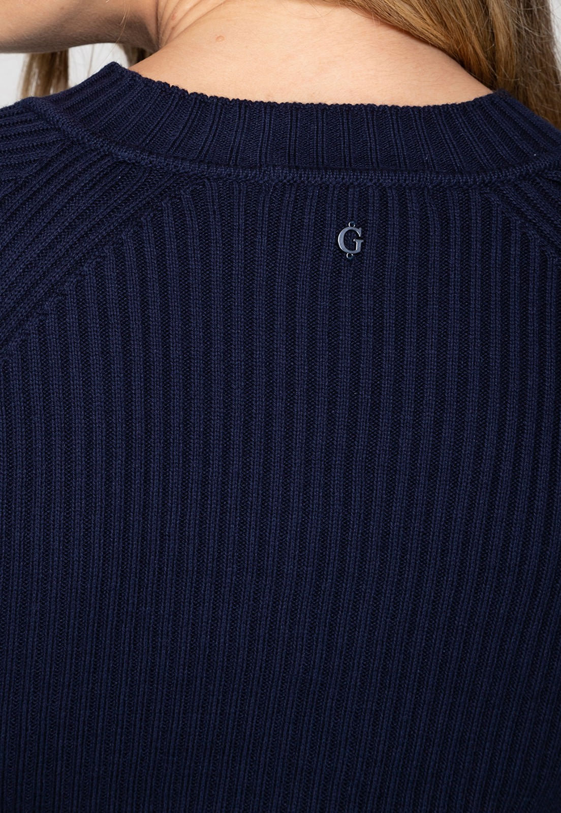 Vestido de Tricot Decote Canelado Azul Escuro - Imagem 16