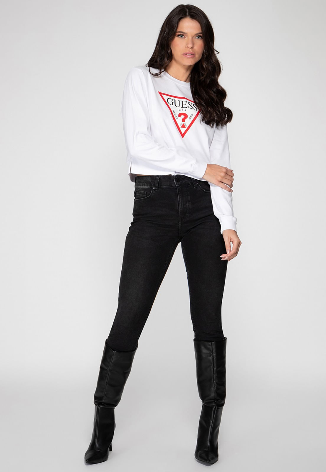 Blusa de Moletom Guess Triang Trad Desgastado Branco - Imagem 2