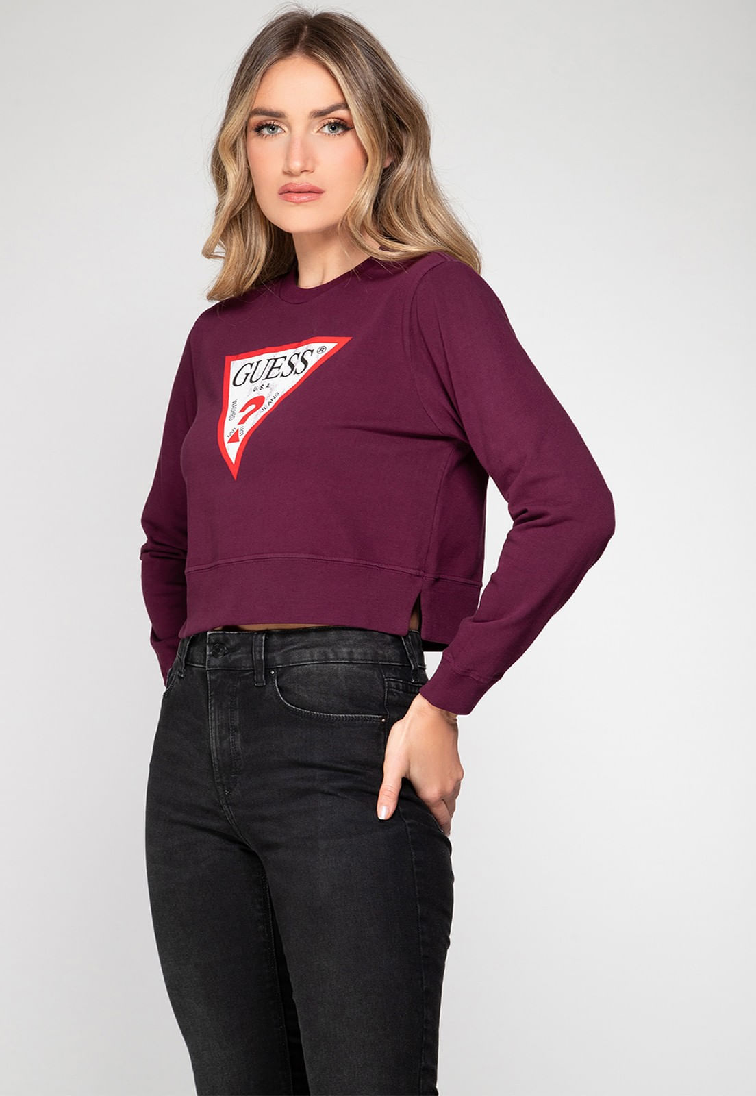 Blusa de Moletom Guess Triang Trad Desgastado Uva - Imagem 15