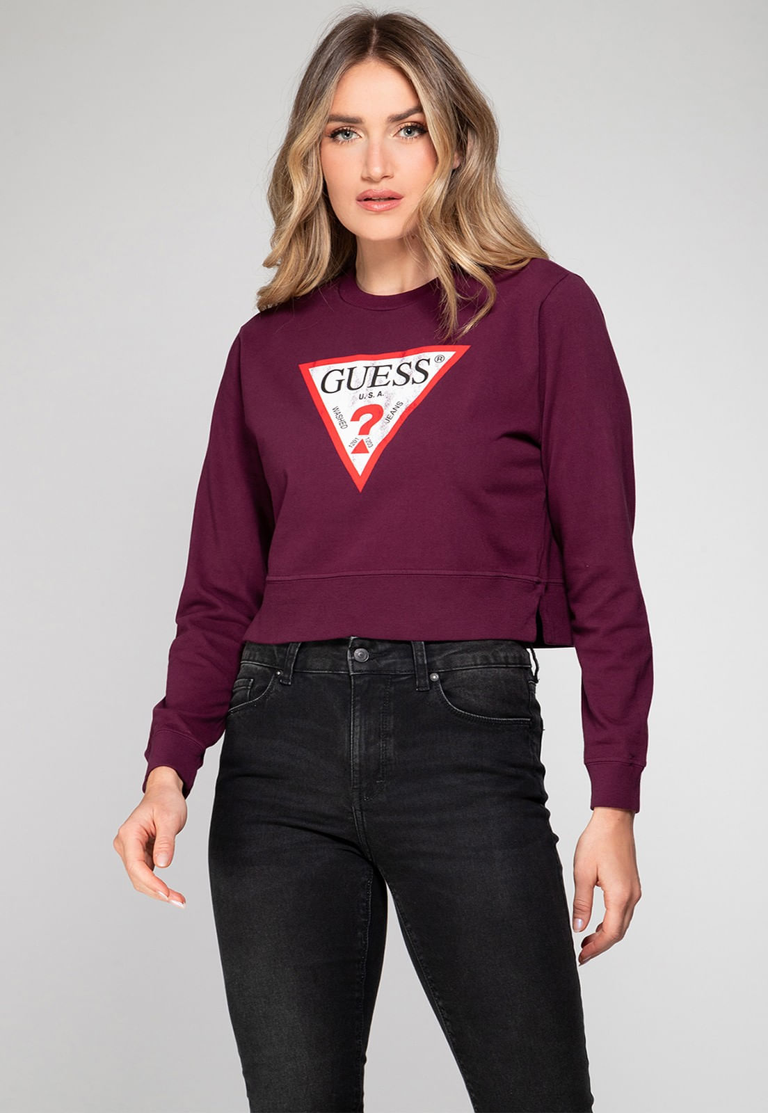 Blusa de Moletom Guess Triang Trad Desgastado Uva - Imagem 28