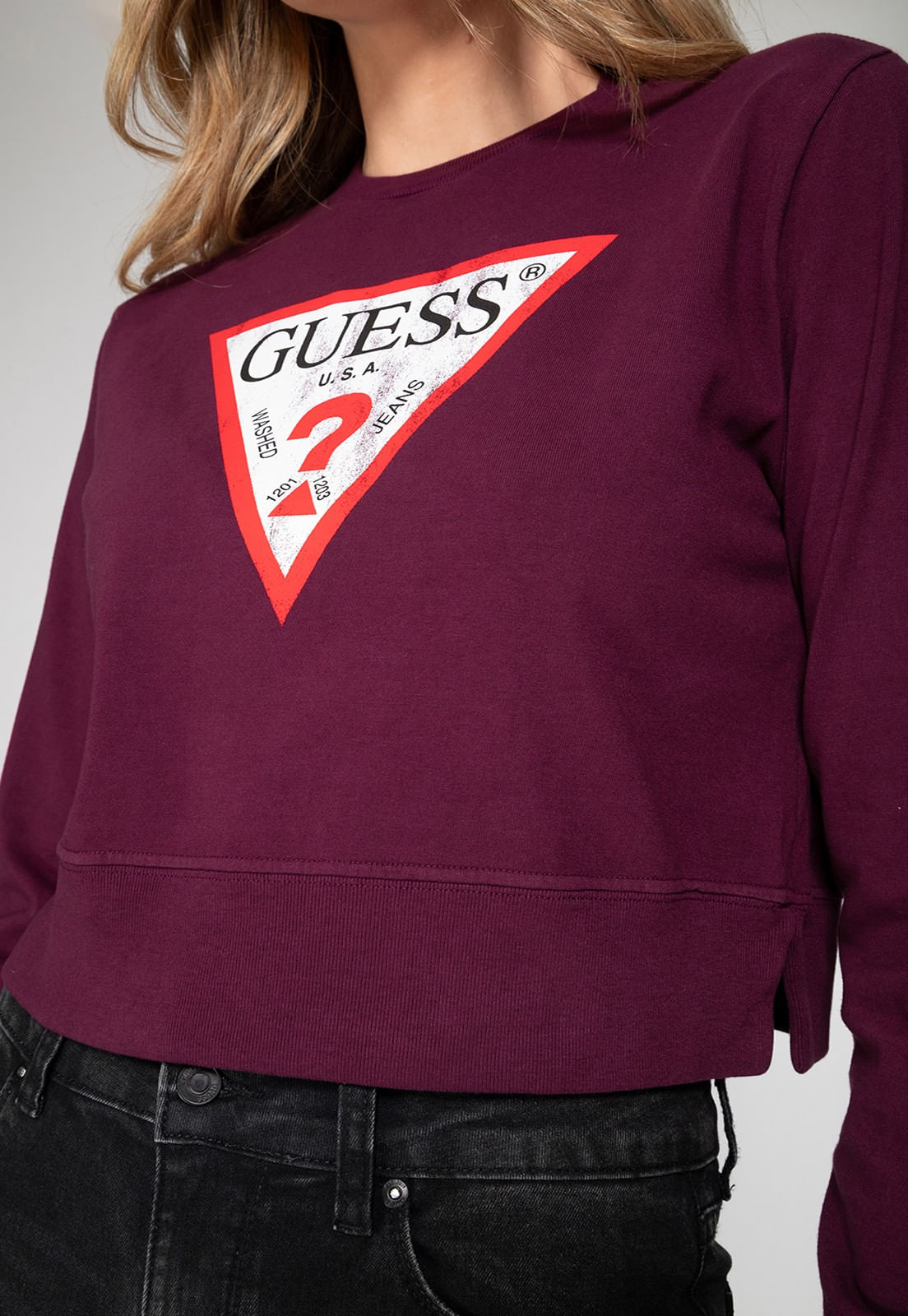 Blusa de Moletom Guess Triang Trad Desgastado Uva - Imagem 32