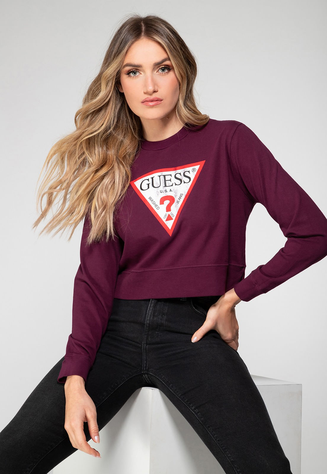 Blusa de Moletom Guess Triang Trad Desgastado Uva - Imagem 35