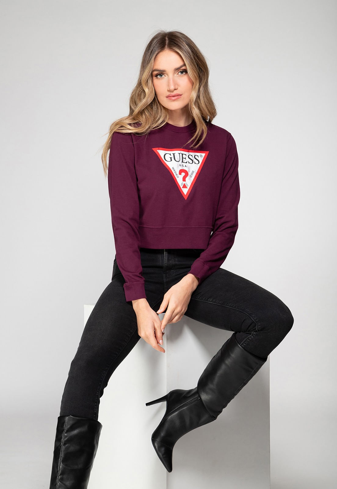 Blusa de Moletom Guess Triang Trad Desgastado Uva - Imagem 45