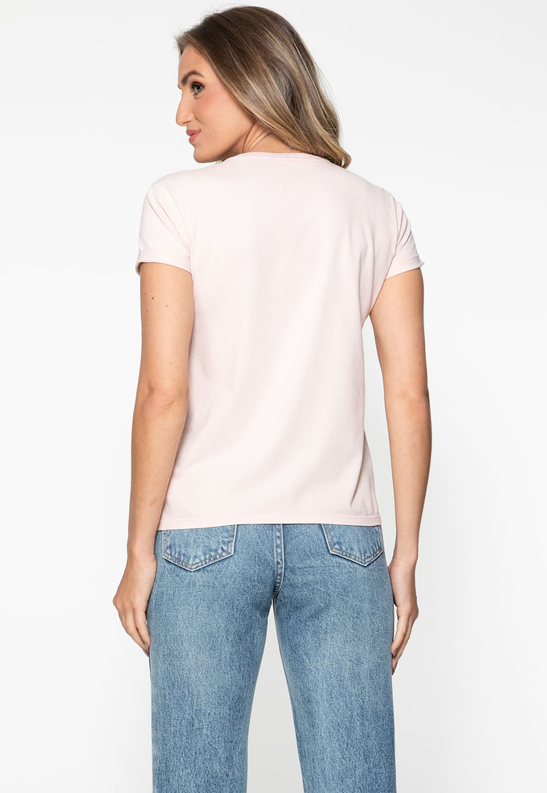 Camiseta Guess Manga Dobrada Hotfix Rosa Claro - Imagem 46