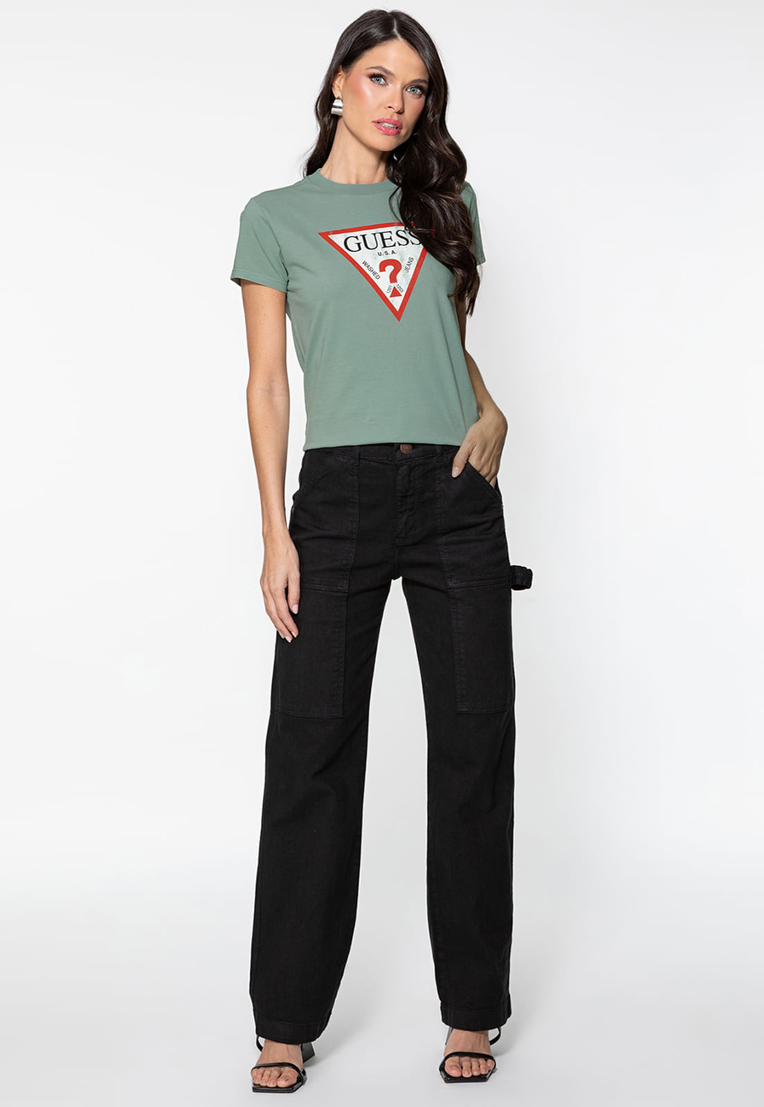 Camiseta Guess Triang Trad Desgastado Verde Claro - Imagem 72