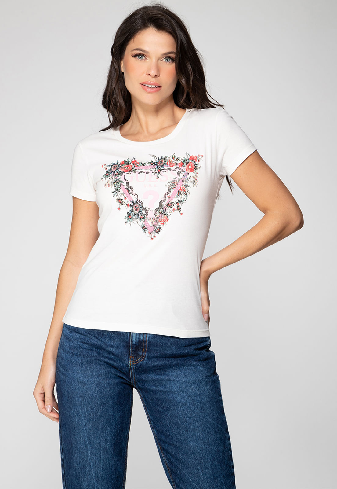 Camiseta Logo Triângulo Flores Creme - Imagem 11