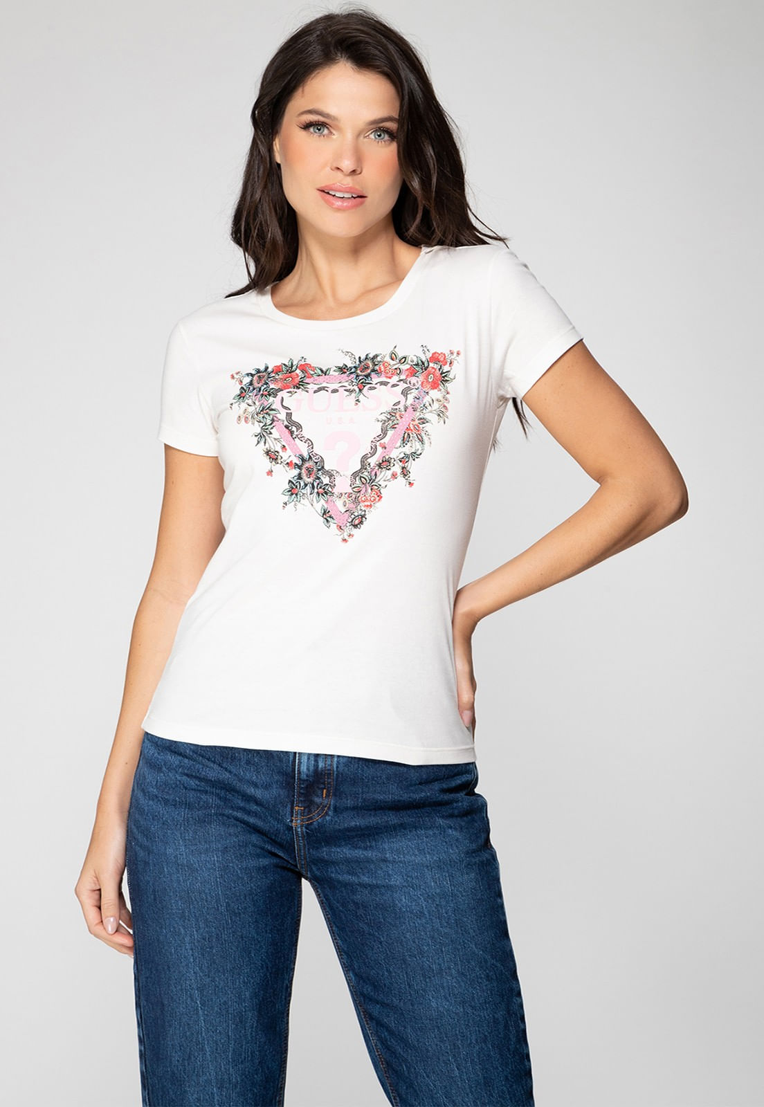 Camiseta Logo Triângulo Flores Creme - Imagem 6