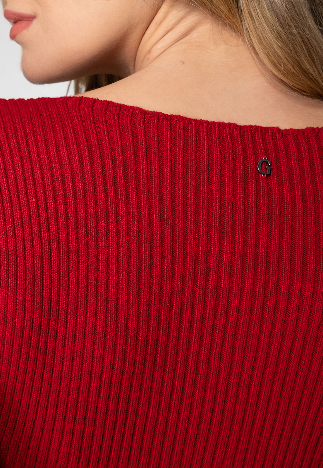 Vestido de Tricot Canelado Decote Transpassado Vermelho - Imagem 37