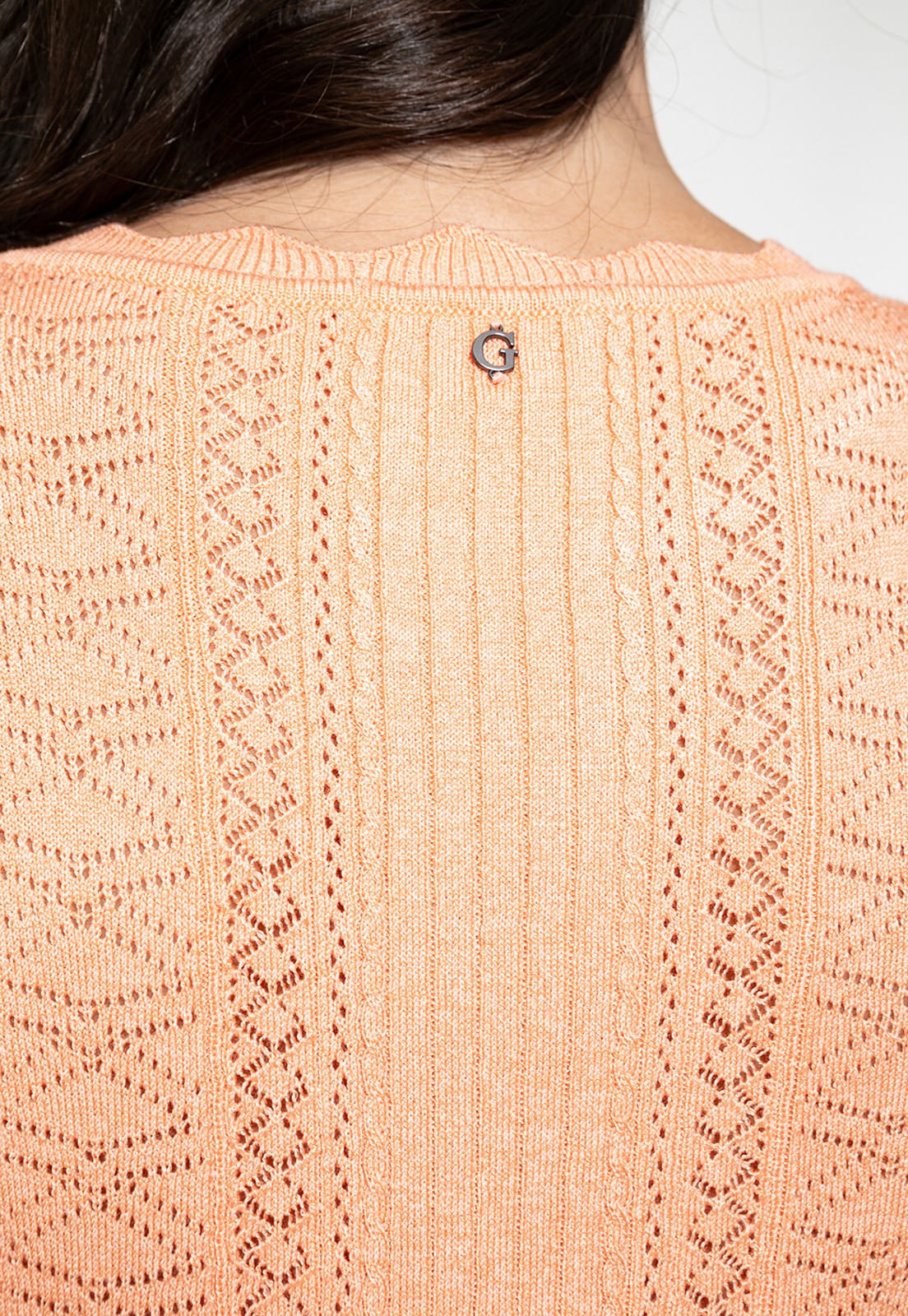 Vestido Tricot Ponto Vazado Laranja Claro - Imagem 12