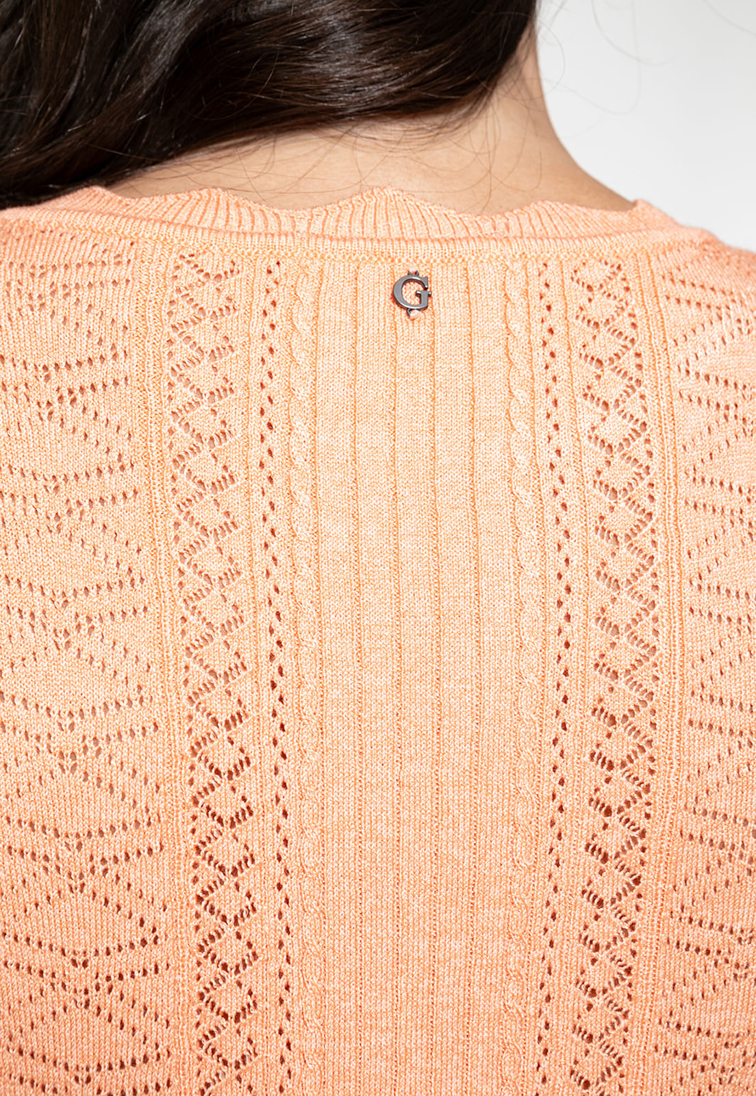 Vestido Tricot Ponto Vazado Laranja Claro - Imagem 54