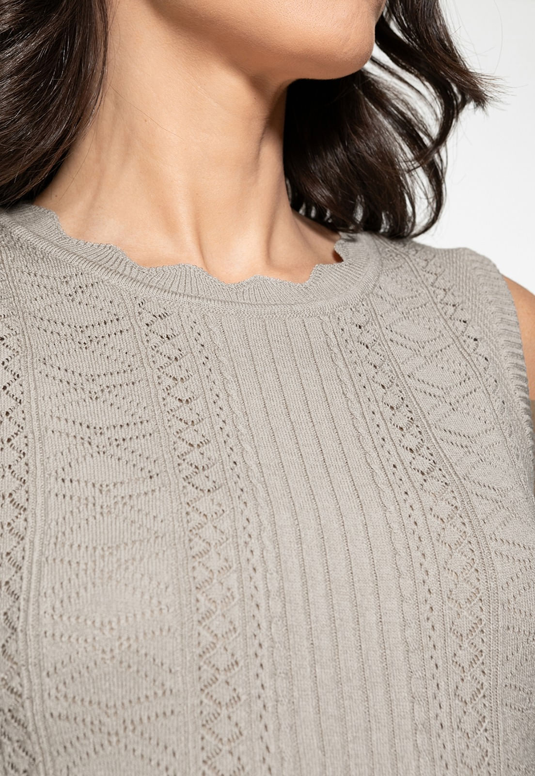 Vestido Tricot Ponto Vazado Bege - Imagem 38