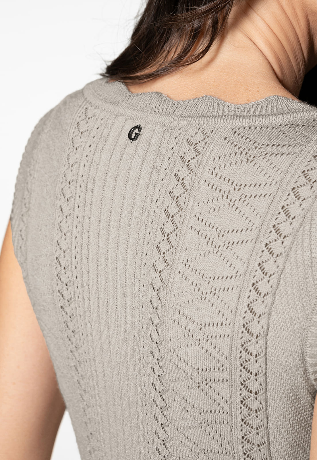 Vestido Tricot Ponto Vazado Bege - Imagem 49