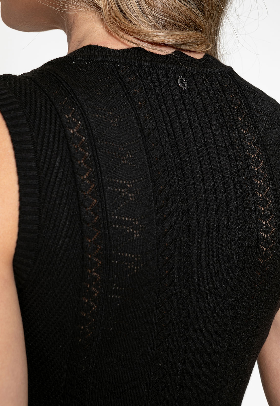 Vestido Tricot Ponto Vazado Preto - Imagem 7
