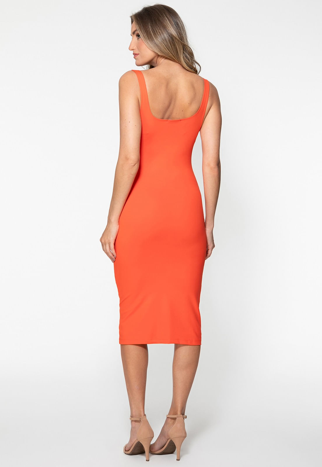 Vestido Midi Decote Quadrado Laranja - Imagem 39