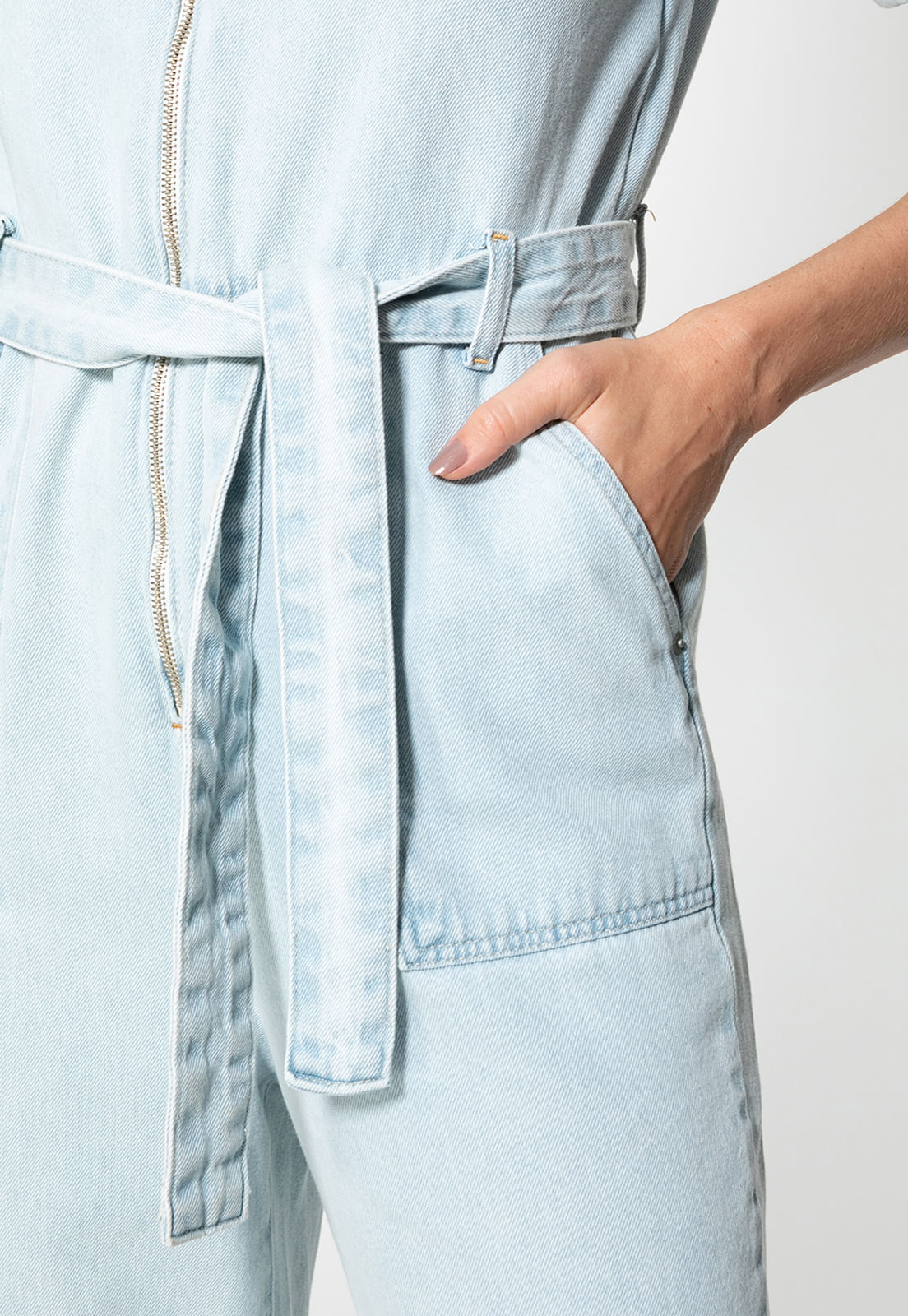 Macacão Jeans Wide Leg Azul Claro - Imagem 20