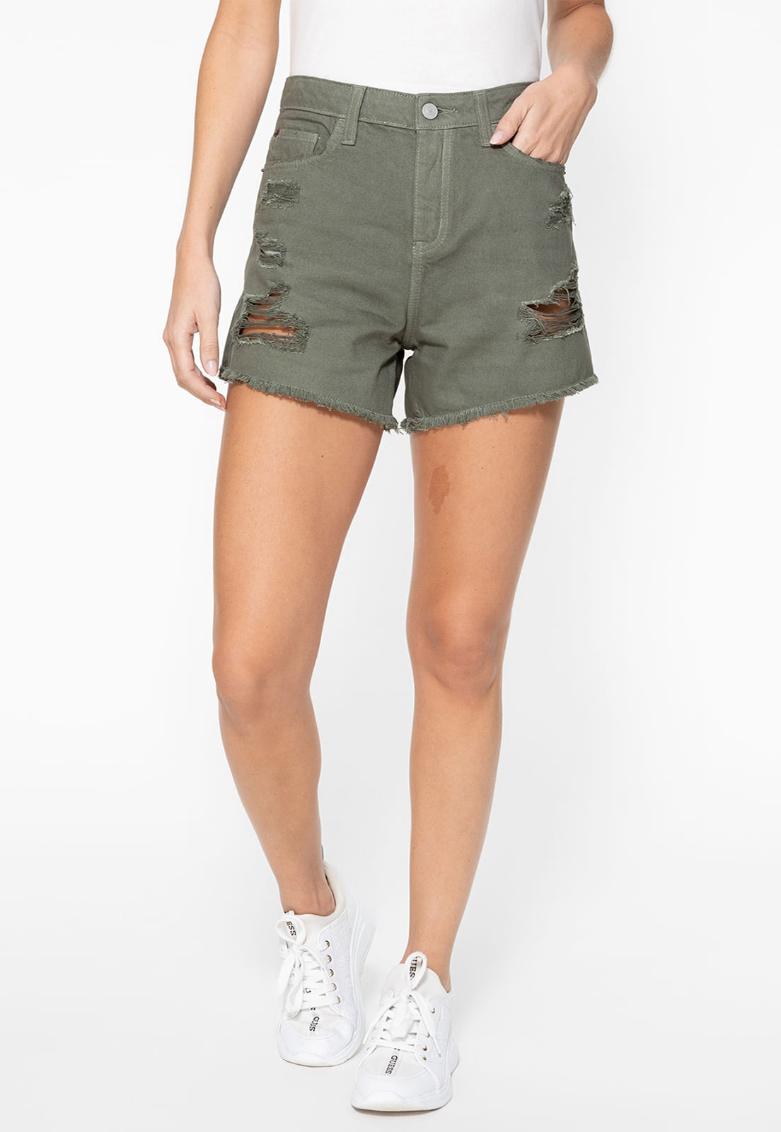 Short de Sarja Rasgos Verde Escuro