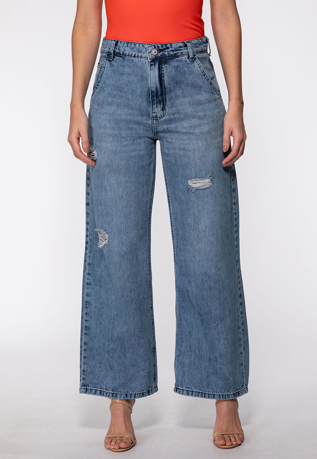 Calça Jeans Wide Leg Puídos Azul - Imagem 29