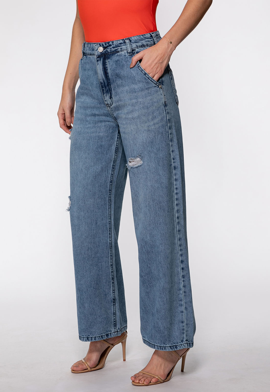 Calça Jeans Wide Leg Puídos Azul - Imagem 31