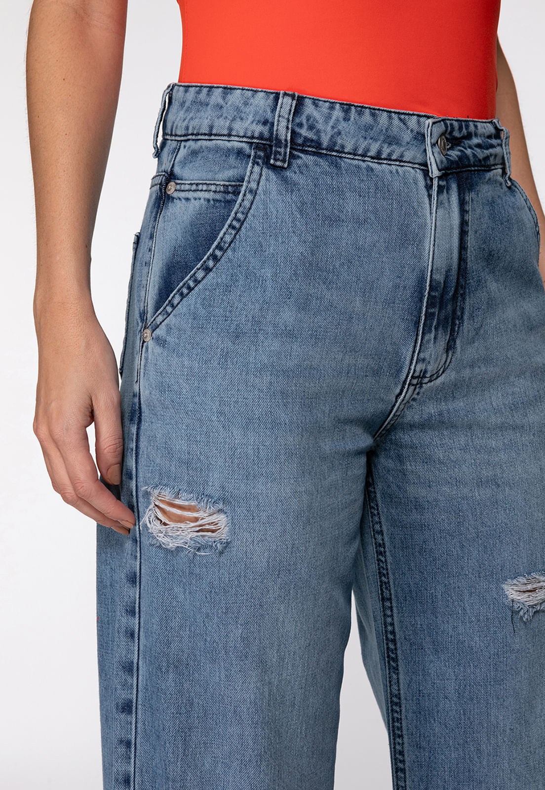 Calça Jeans Wide Leg Puídos Azul - Imagem 47