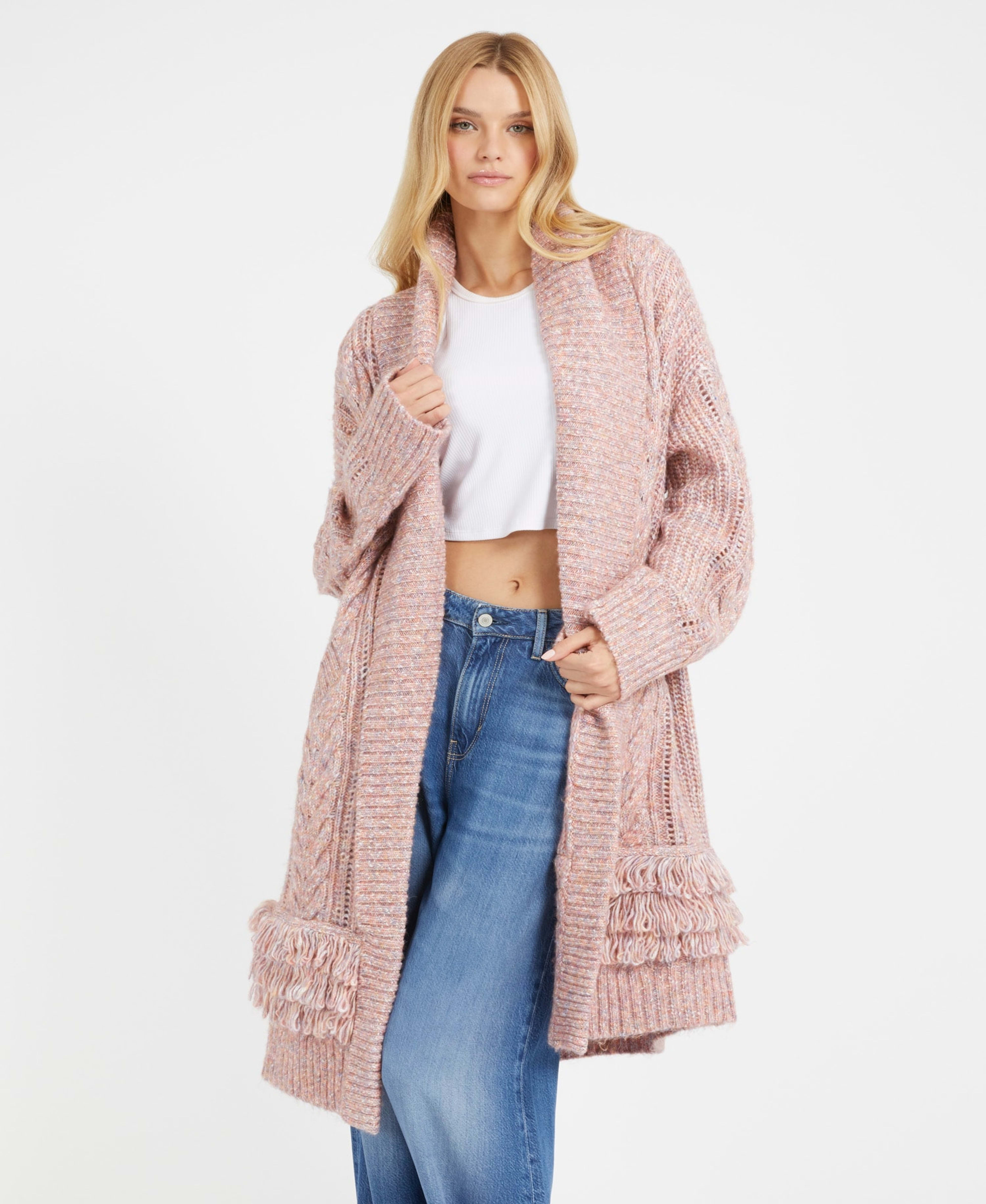 Cardigan de Tricot Longo Rosa Claro - Imagem 13