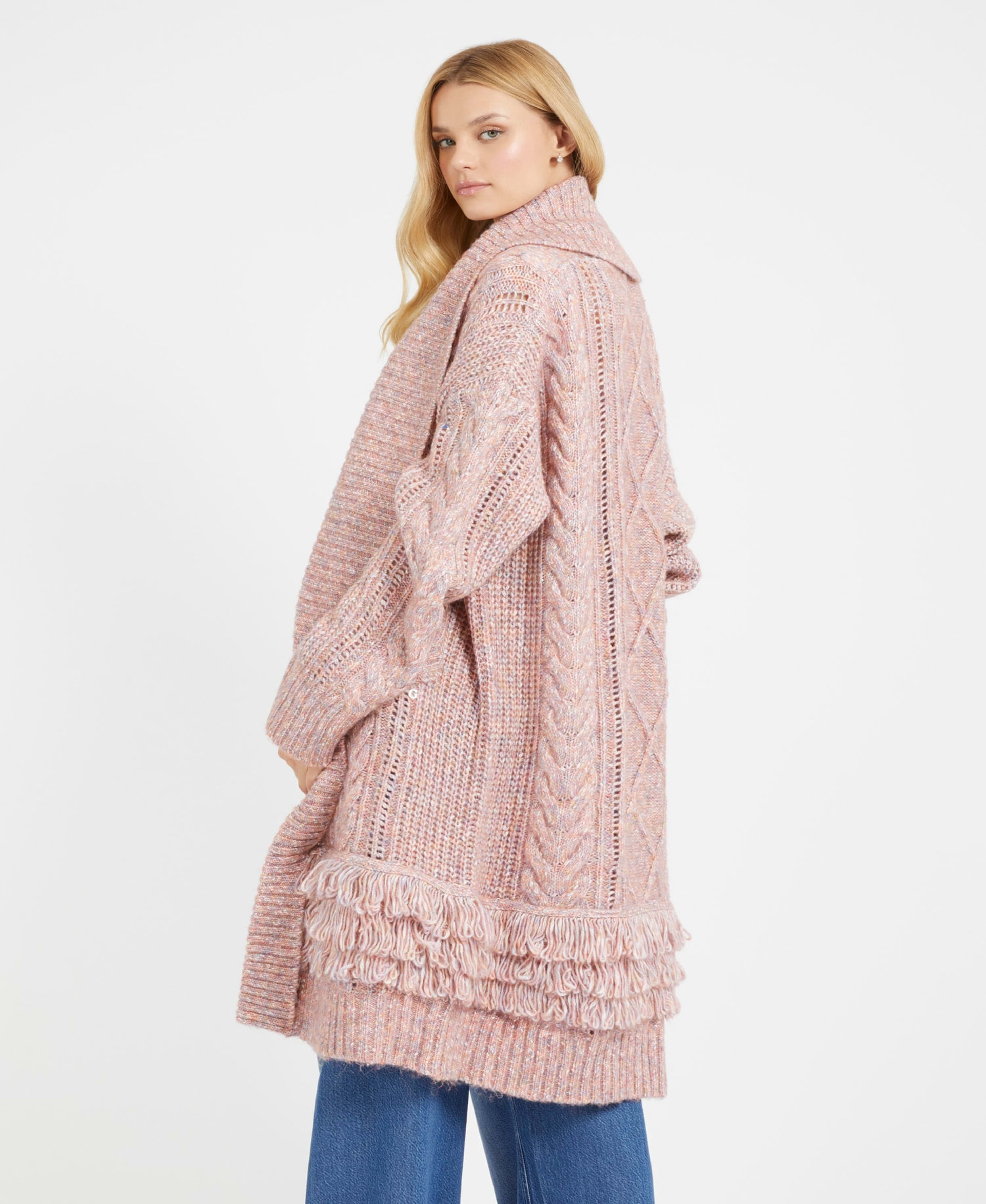 Cardigan de Tricot Longo Rosa Claro - Imagem 14