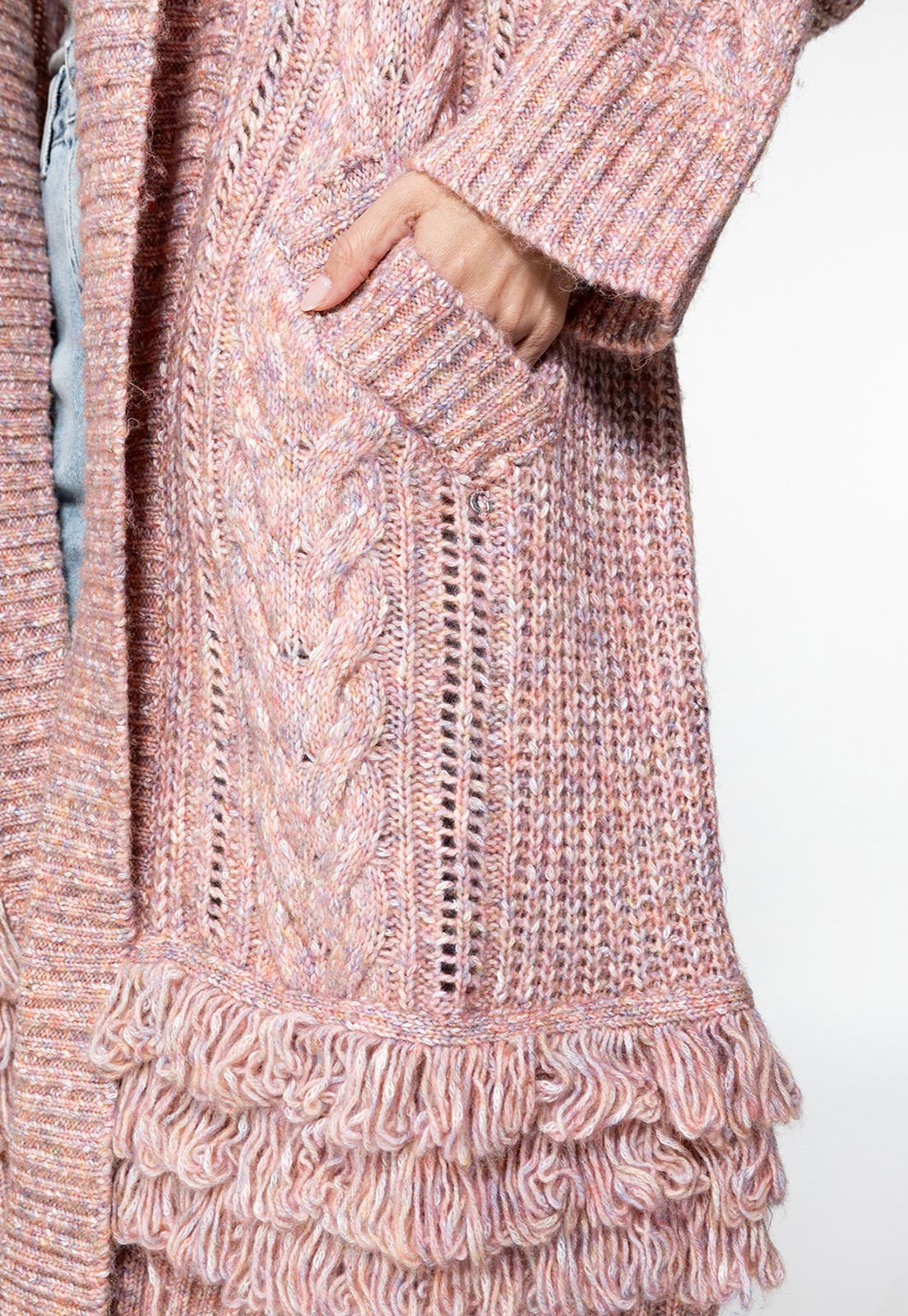 Cardigan de Tricot Longo Rosa Claro - Imagem 20