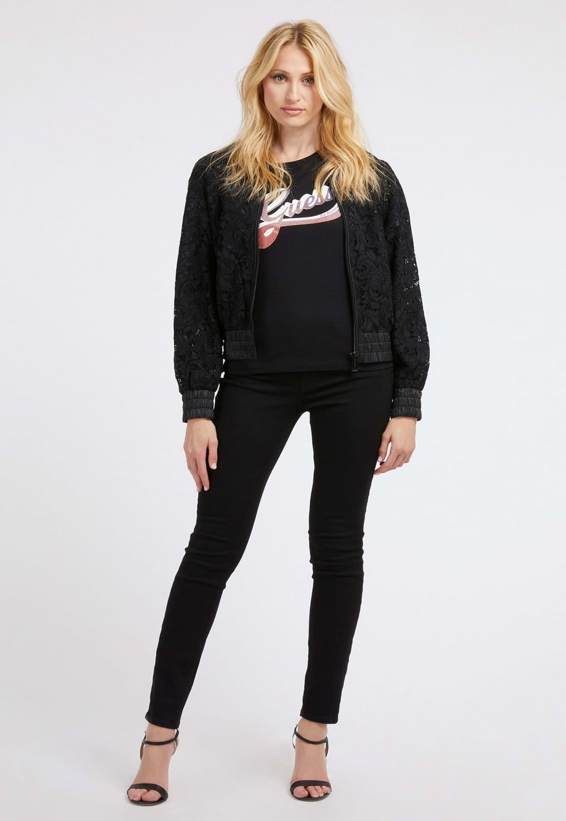 Jaqueta Bomber Renda Guess Preto - Imagem 2