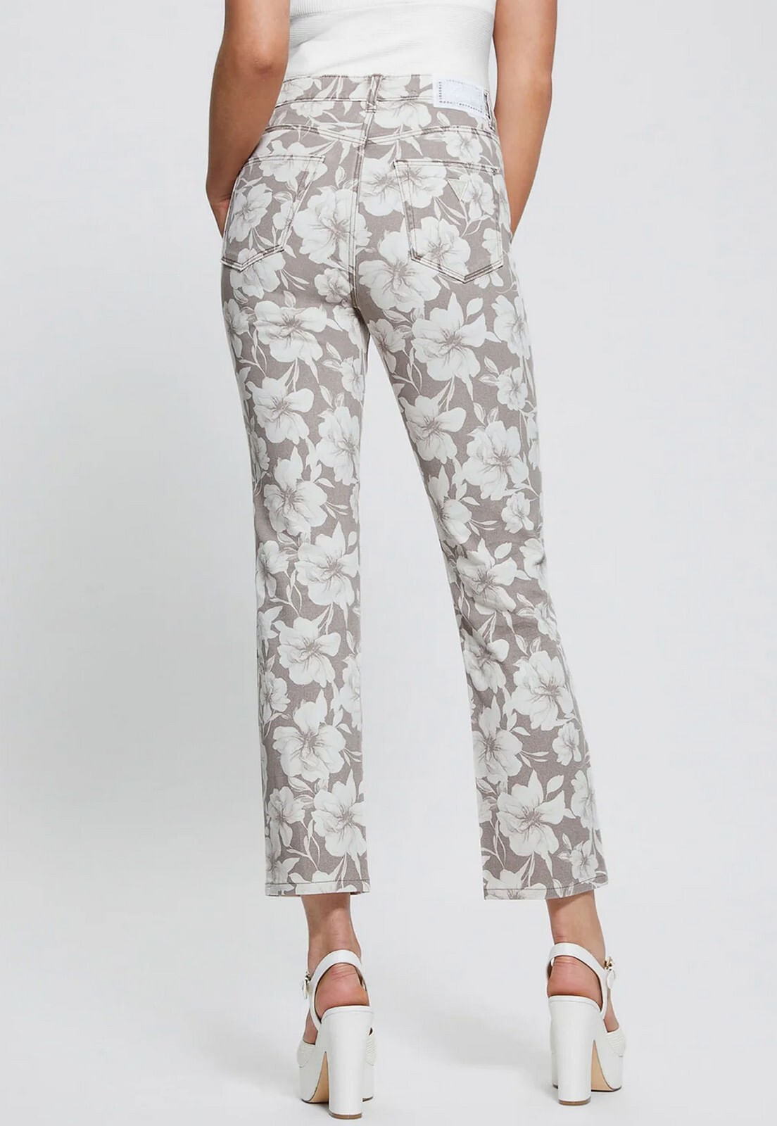 Calça Sarja Reta Flower Bege - Imagem 4