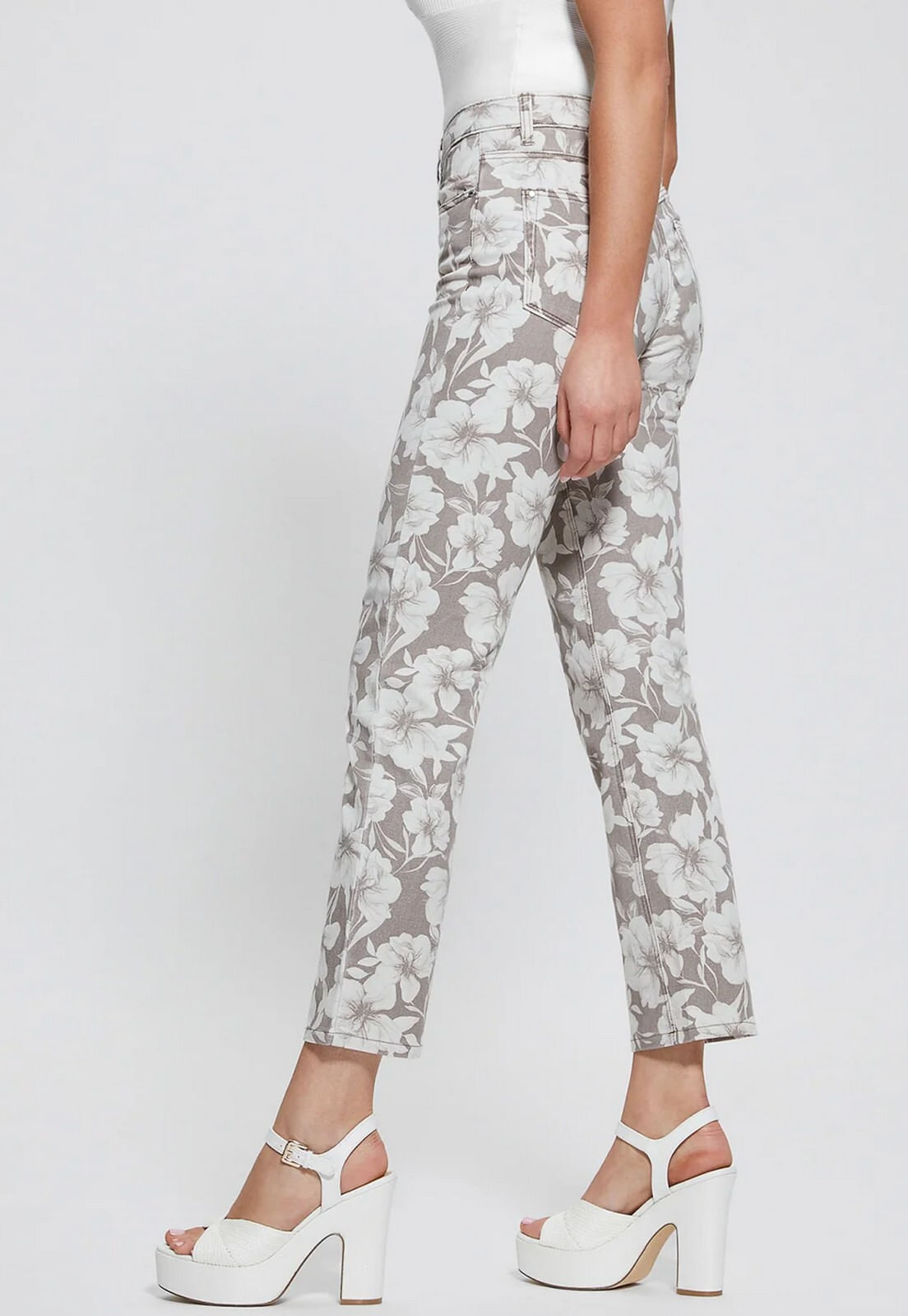 Calça Sarja Reta Flower Bege - Imagem 8