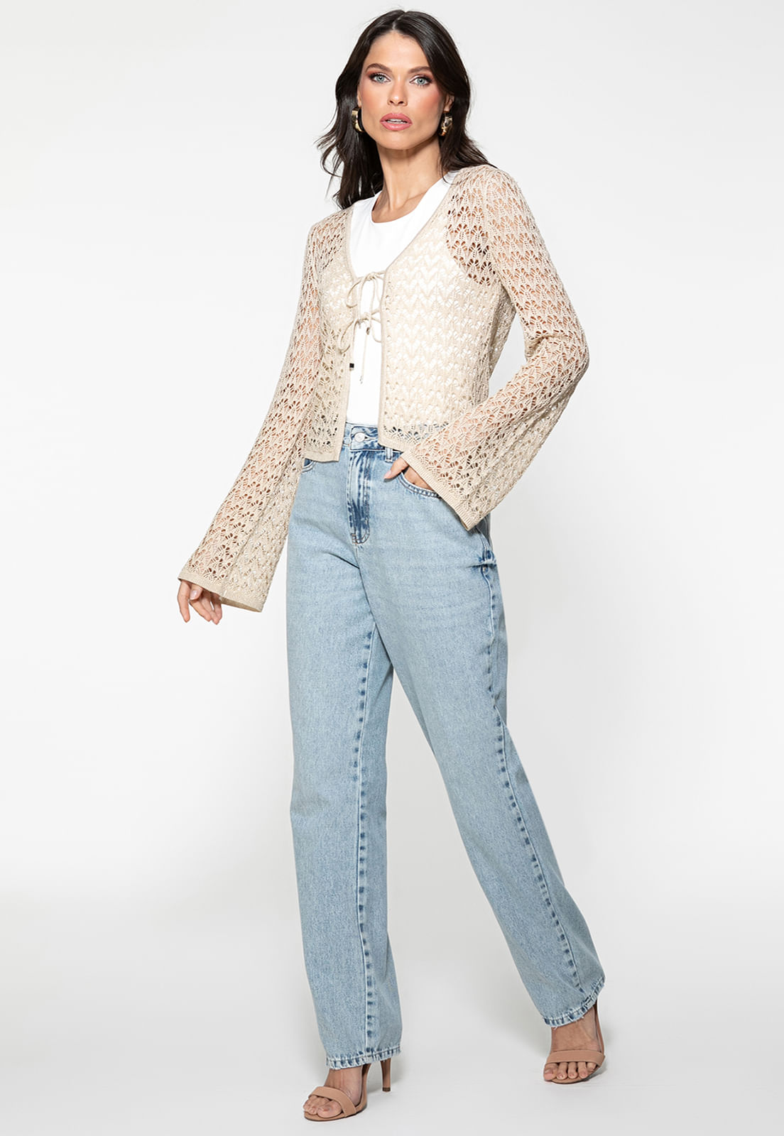 Cardigan Eco Lurex Rendado Dourado - Imagem 2