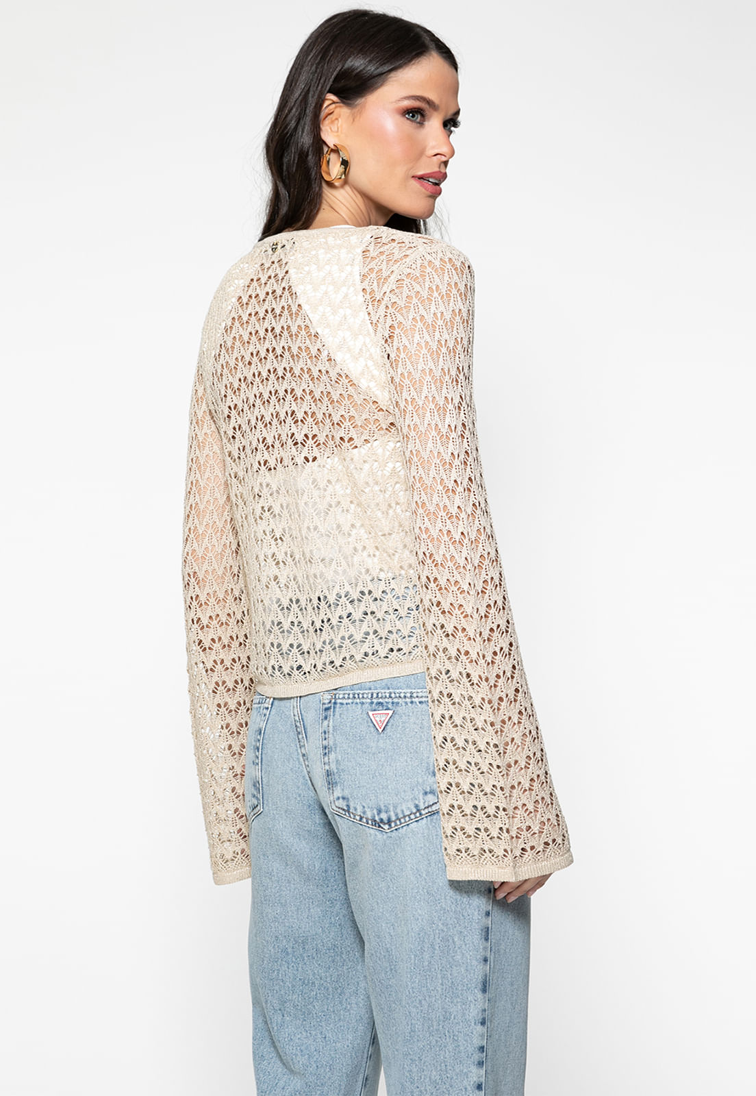 Cardigan Eco Lurex Rendado Dourado - Imagem 18
