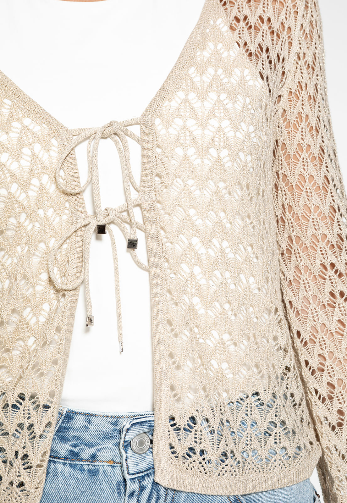 Cardigan Eco Lurex Rendado Dourado - Imagem 24