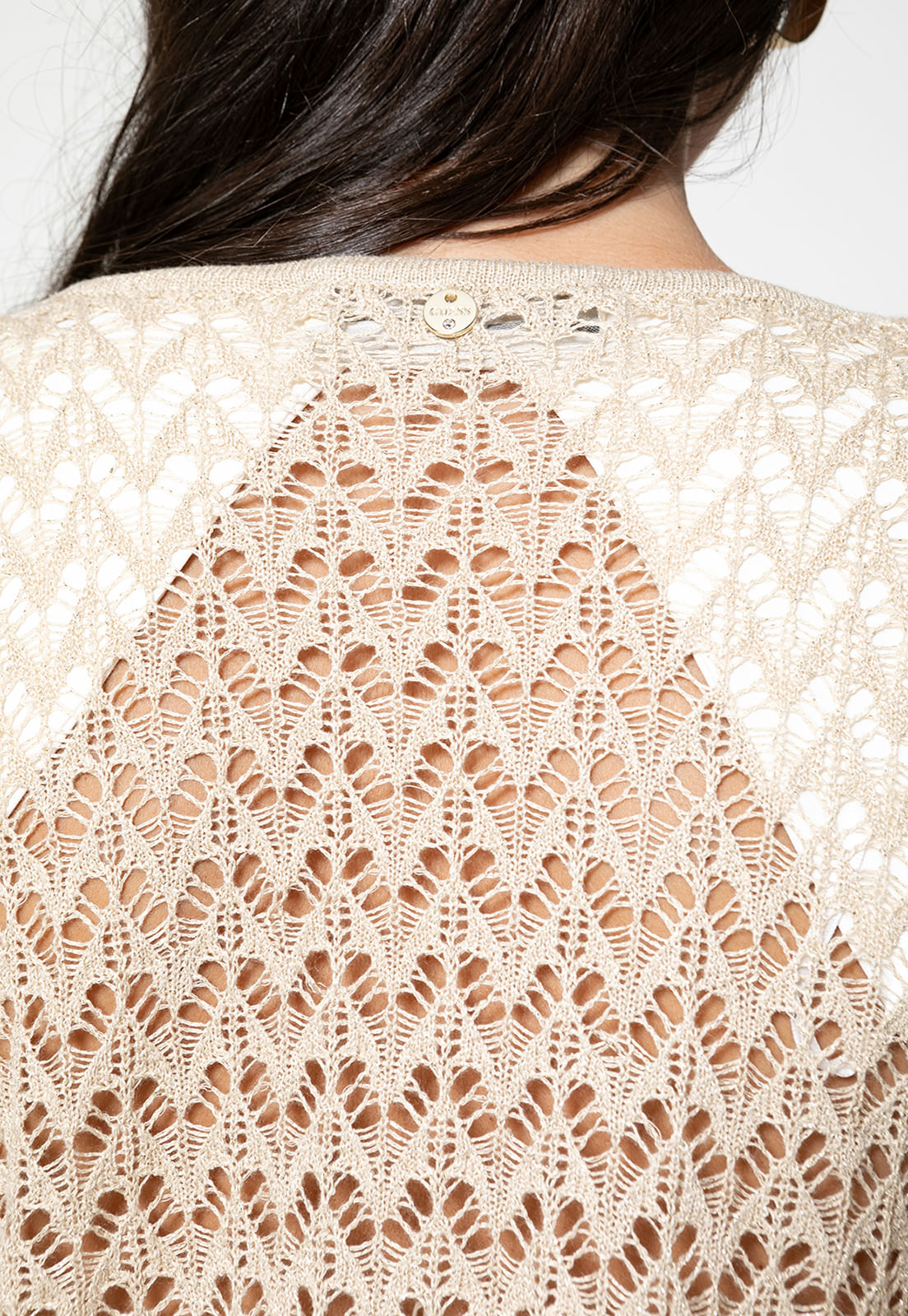 Cardigan Eco Lurex Rendado Dourado - Imagem 28