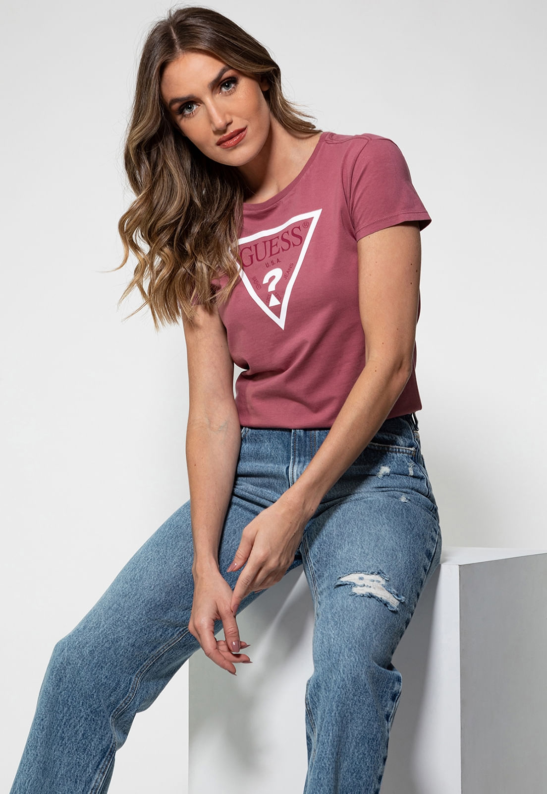 Camiseta Silk Logo Triangulo Guess Vinho - Imagem 20